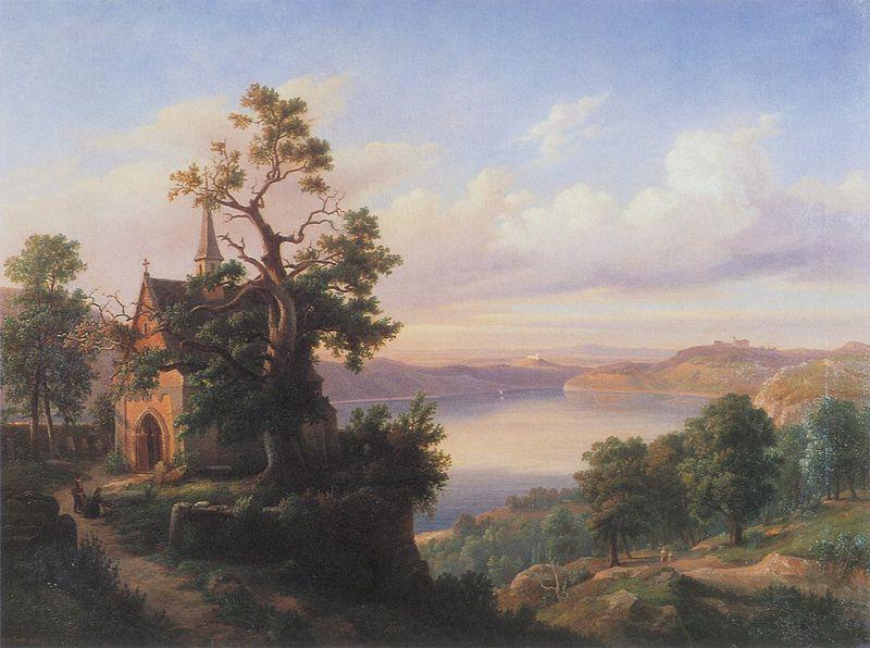 unknow artist Landscape with a lake and a gothic church